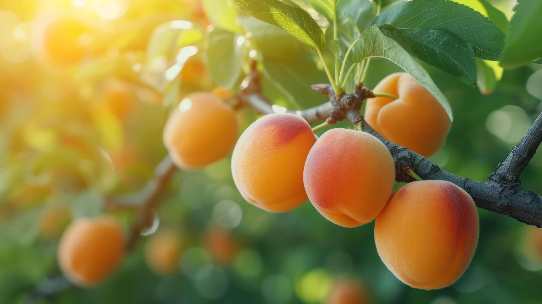 AI generated Beautiful juicy ripe apricot hang on a branch in the summer garden photo