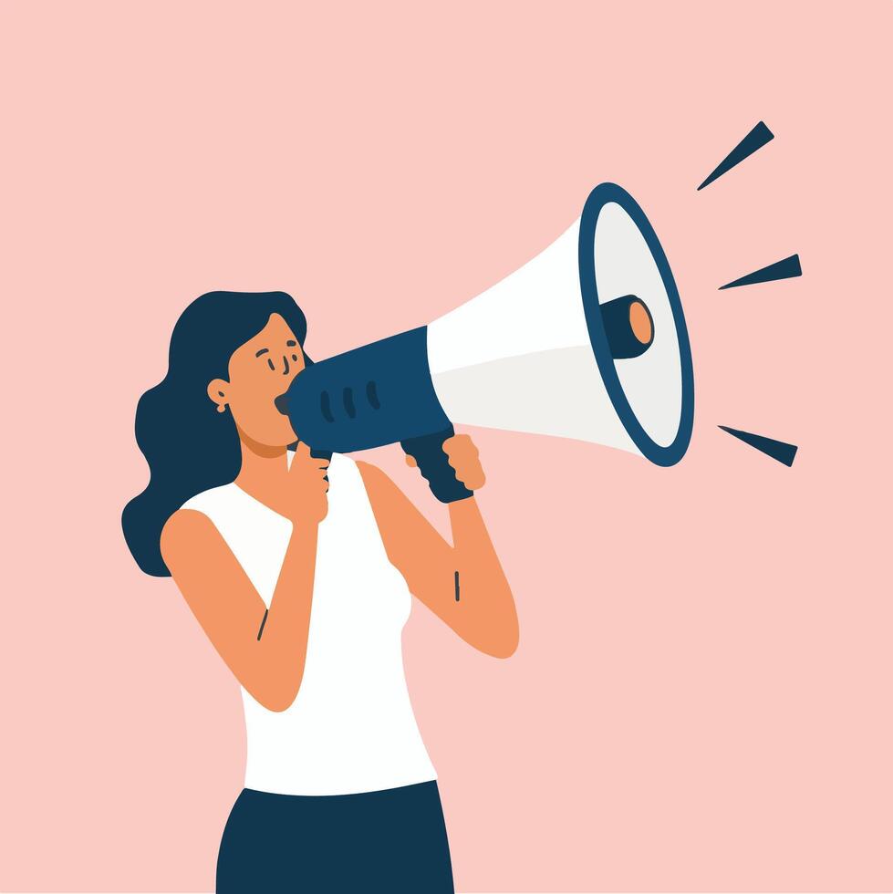 a woman is shouting into a megaphone vector