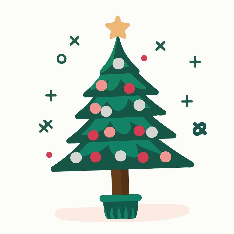 Navidad árbol con estrellas y pelotas en eso vector