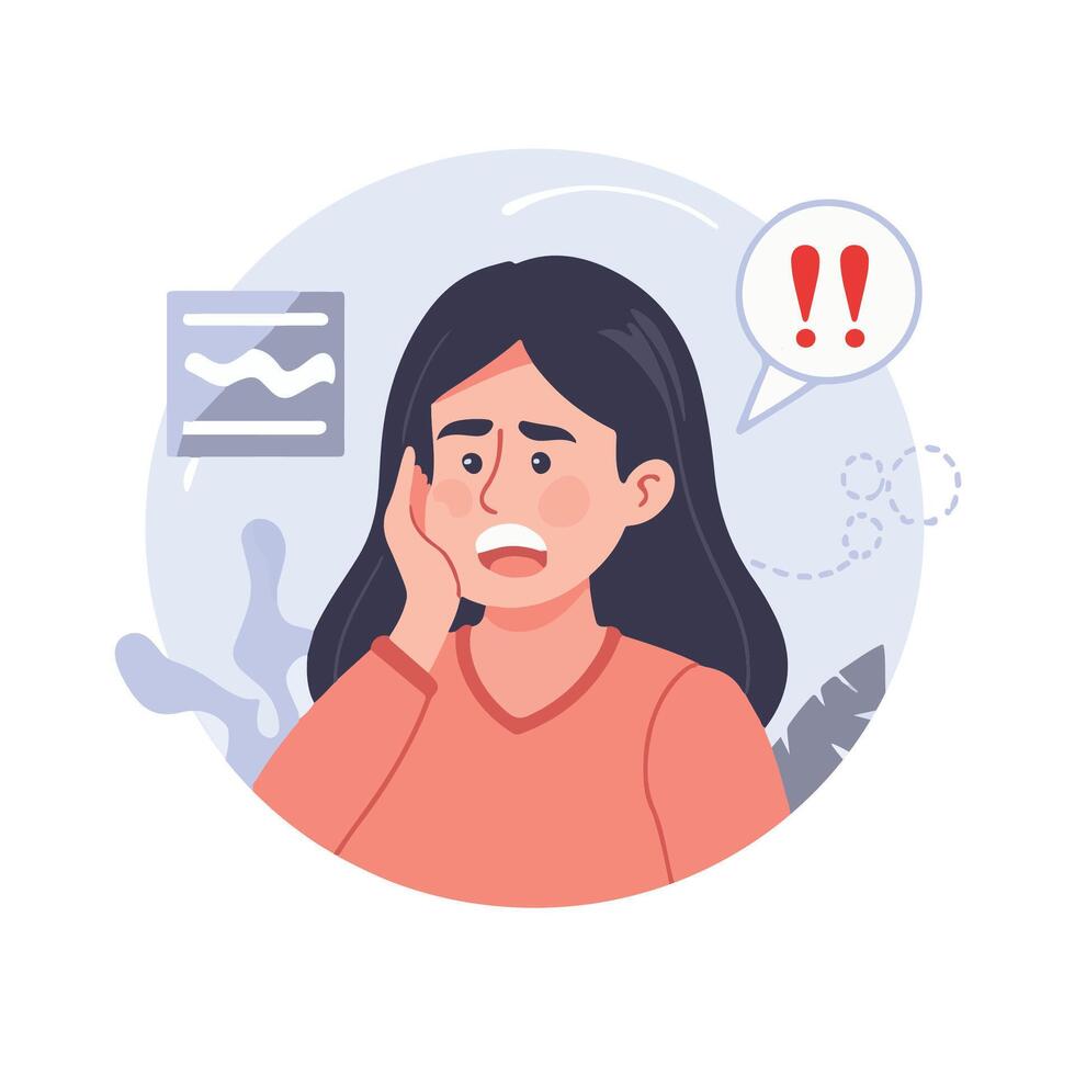 a woman with a headache and a speech bubble vector