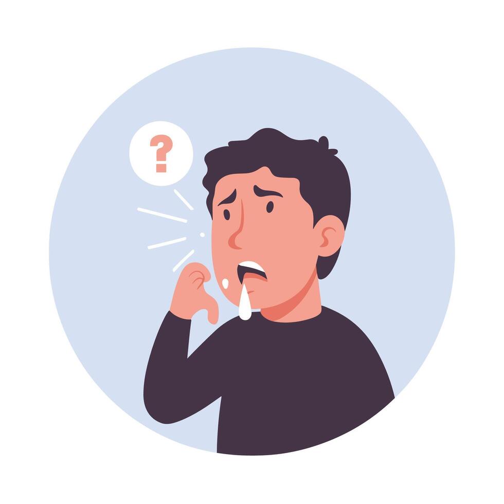 a man with a cold is coughing and has a question mark above his head vector
