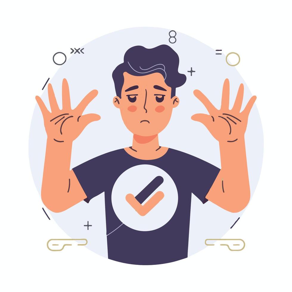 a man with hands up ,refuse concept vector