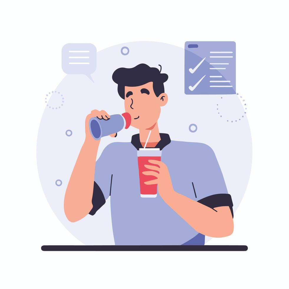 hombre Bebiendo agua y Bebiendo jugo vector ilustración