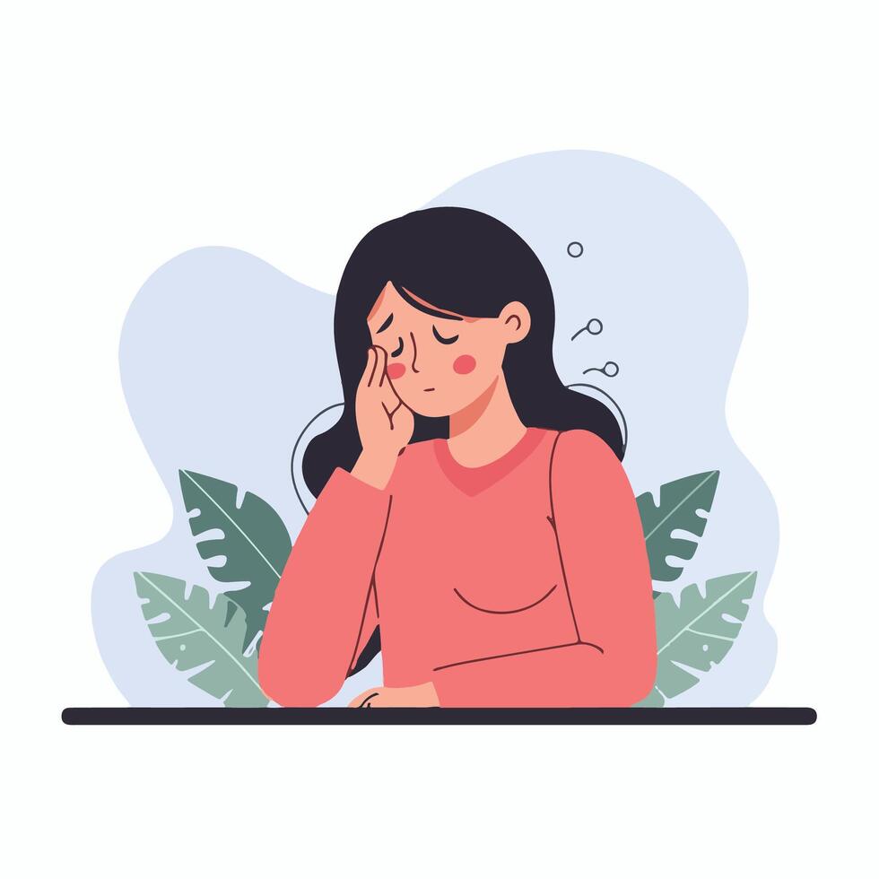woman with headache and eyes closed vector