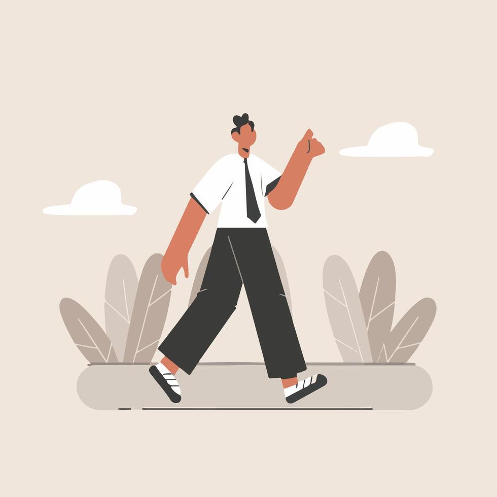 businessman walking with his hand up, vector illustration