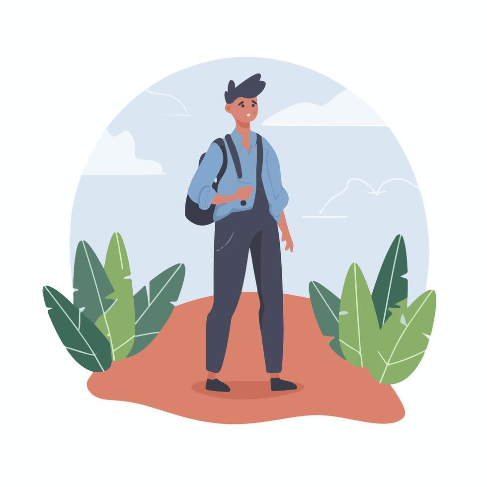a man with a backpack standing on a hill vector