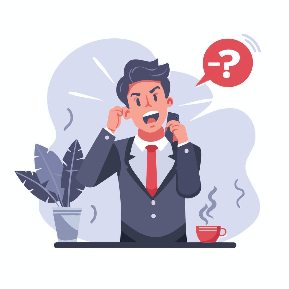 a man in a suit talking on the phone and with cup of coffee vector