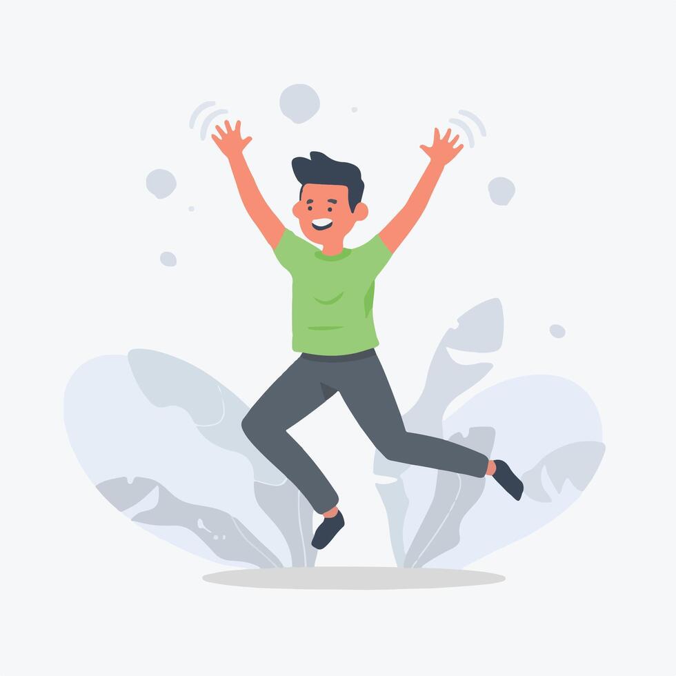 happy man jumping in the air, cartoon vector illustration