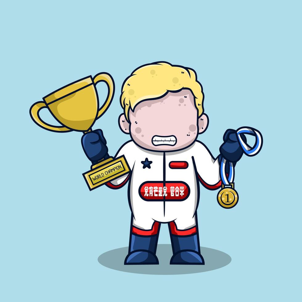 Cute racer wearing helmet and suit vector illustration