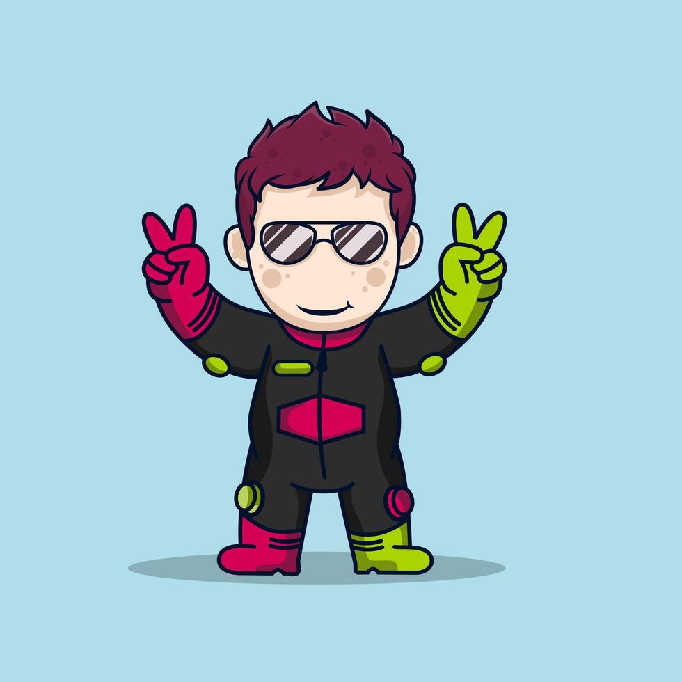 Cute racer wearing helmet and suit vector illustration