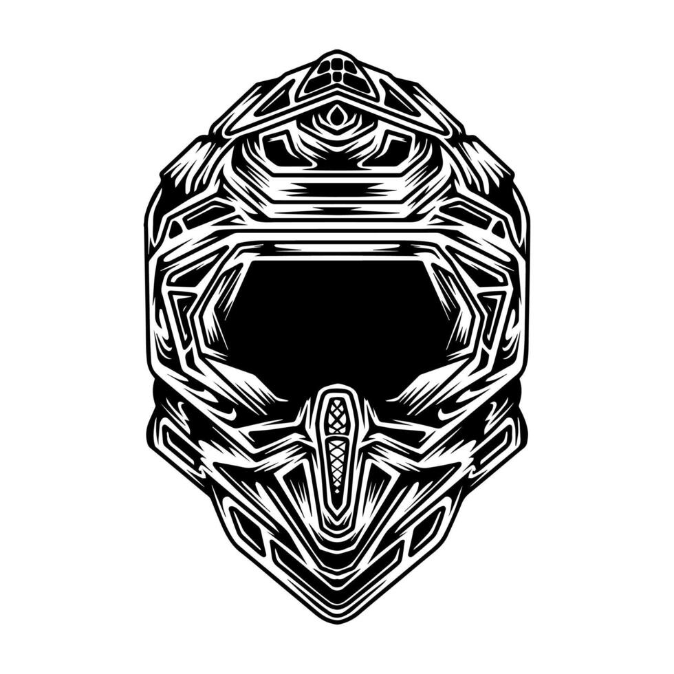 vector drawing fullface helmet with detailing in black nd white illustration