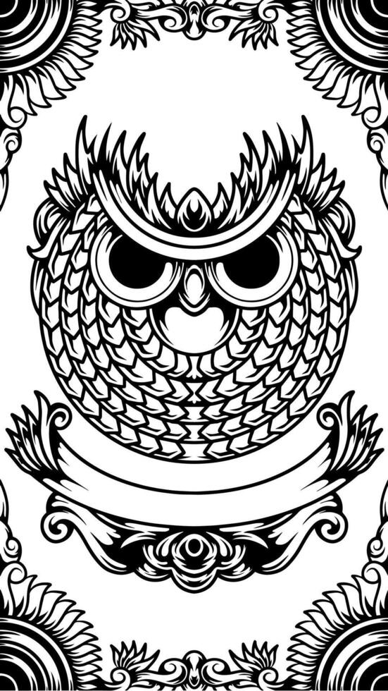 detallado dibujo de búho con ornamen vector