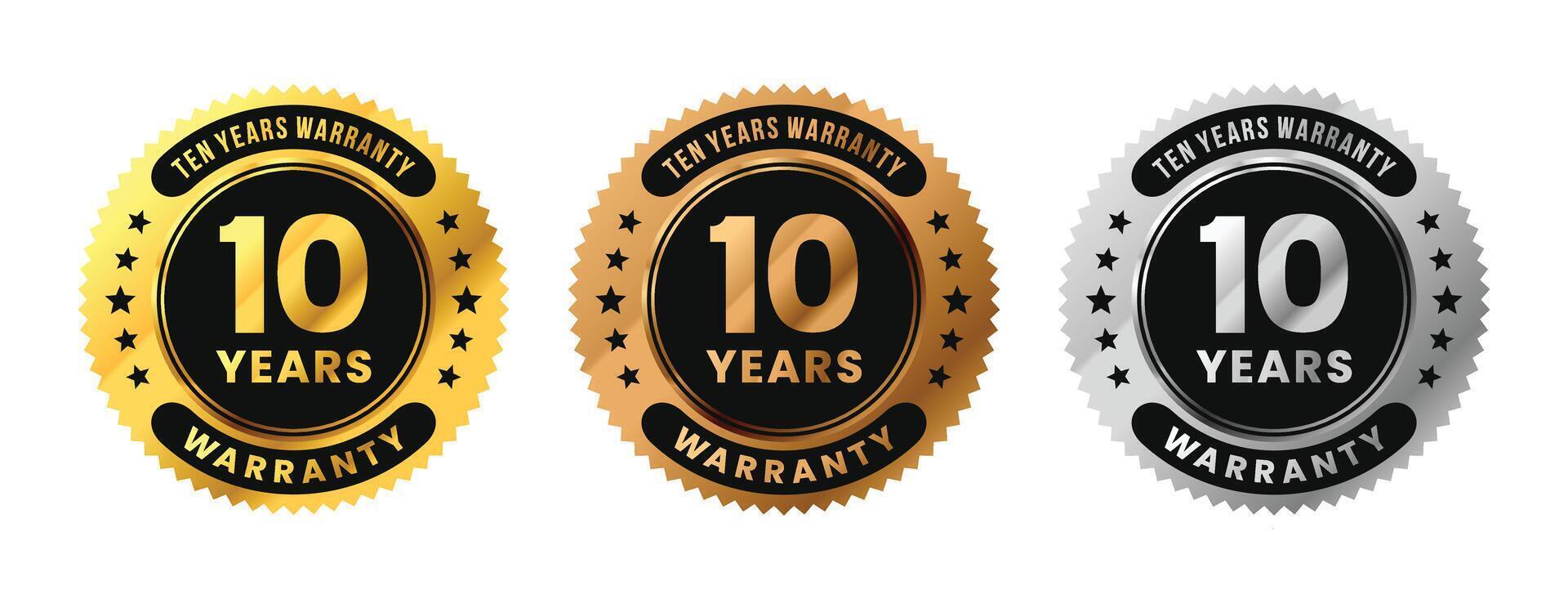 Label 10 years warranty in gold, silver, bronze premium luxury design