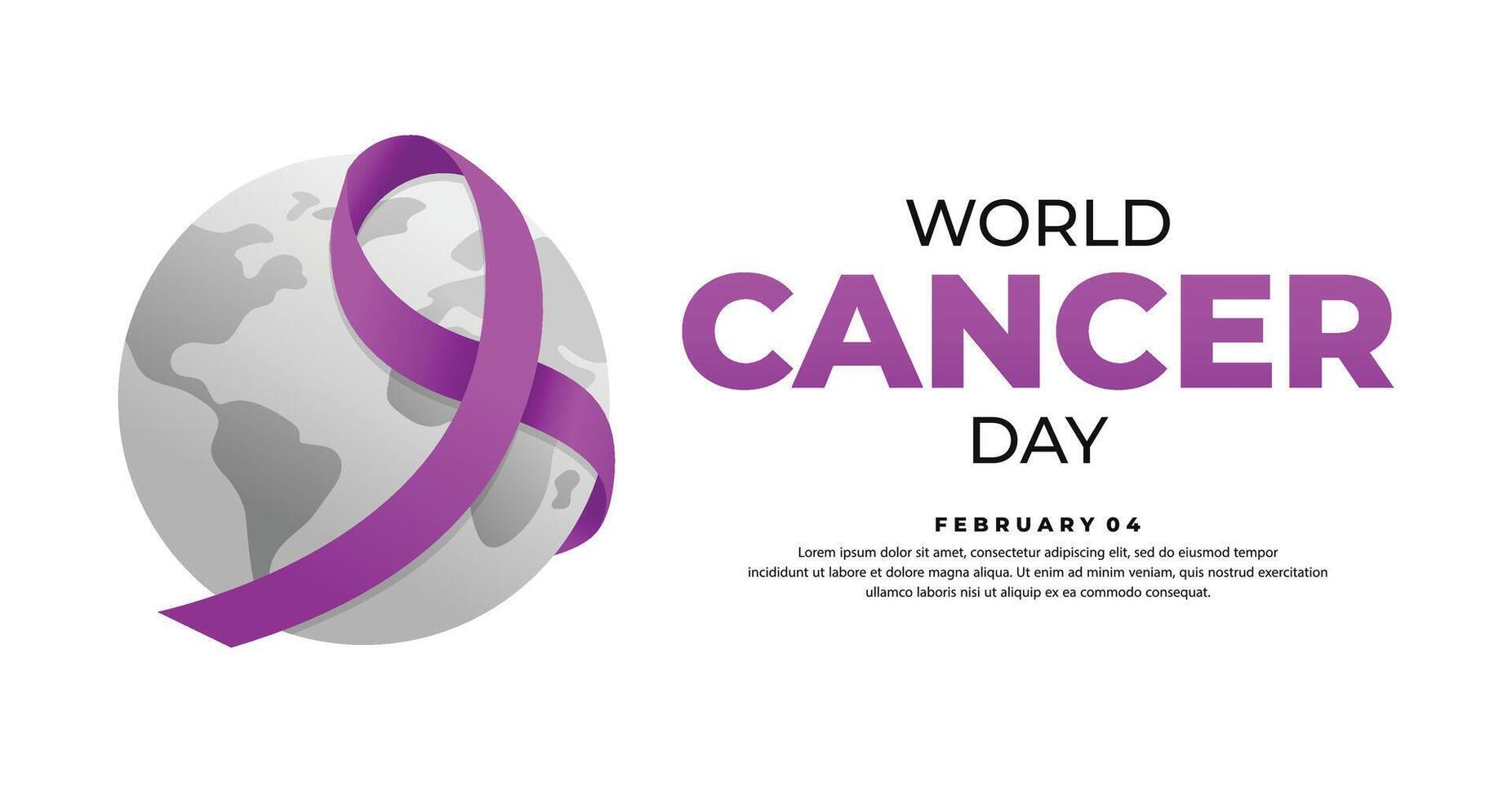 mundo cáncer día. púrpura degradado cinta con tierra globo ilustración. celebrar mundo cáncer día en febrero 4to. para bandera, logo, firmar, póster, fondo de pantalla, social medios de comunicación etc vector