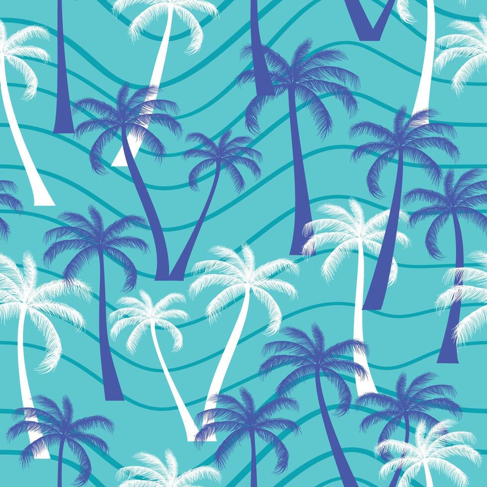 Abstract Floral coconut trees seamless pattern with leaves. tropical background vector
