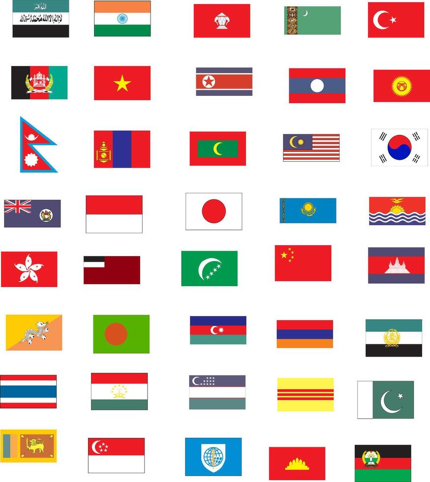 asiático banderas en cmyk colores vector
