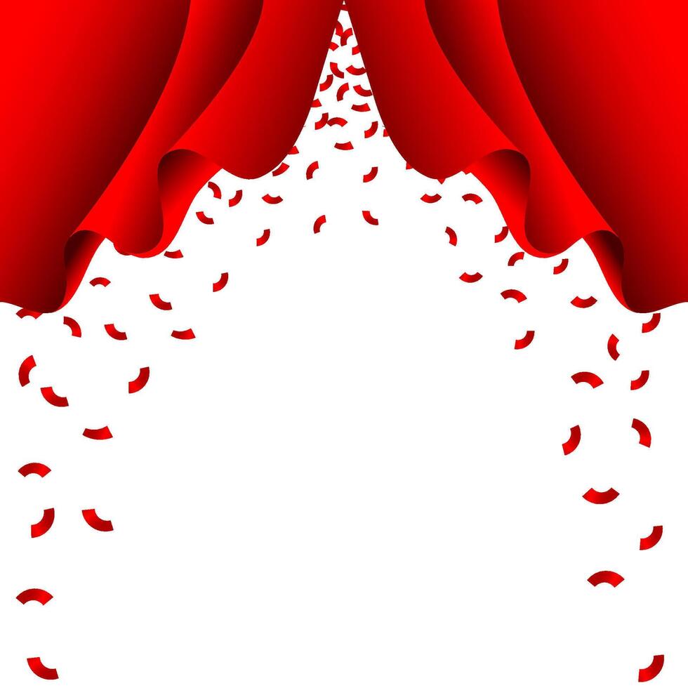 Red ribbon fall from red curtain on white background vector