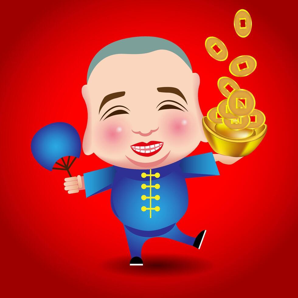 chino nuevo año hombre con sonrisa máscara en rojo antecedentes vector