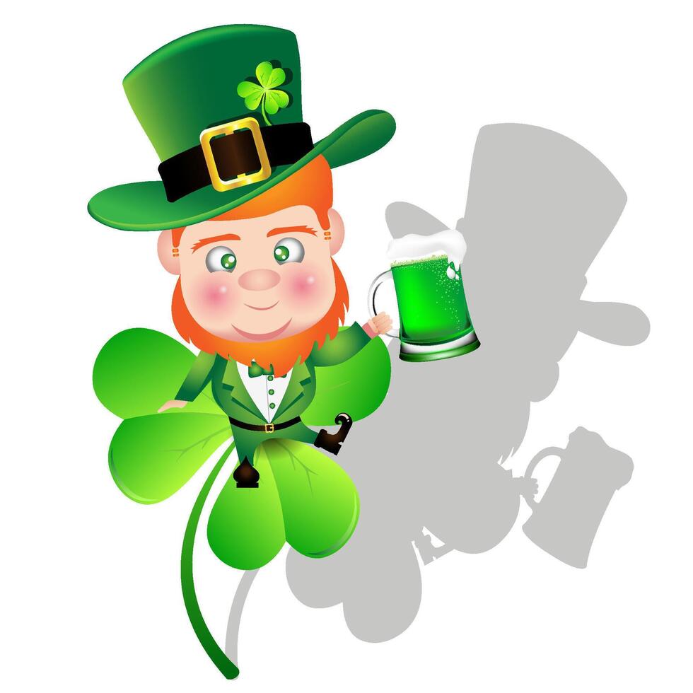 Irish man irish man hold beer on Shamrock for St. Patrick's Day card vector