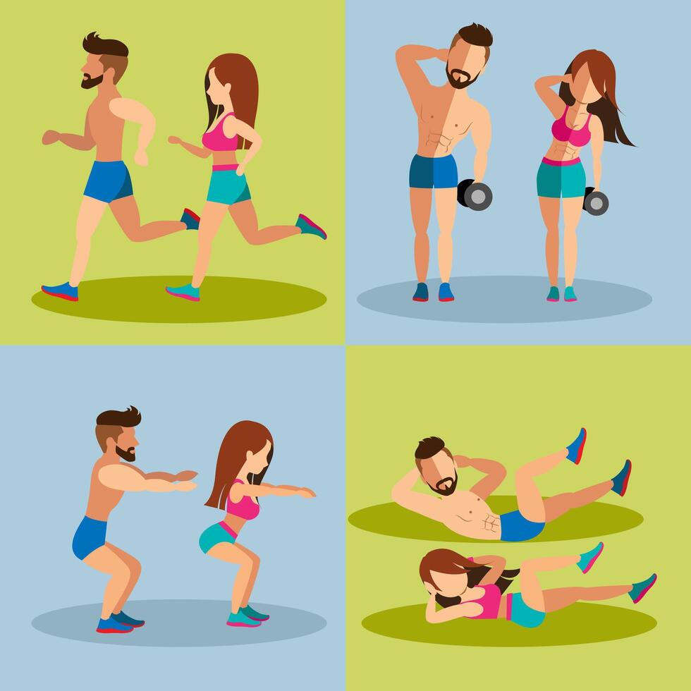 Couple running and Weight Training Basic vector