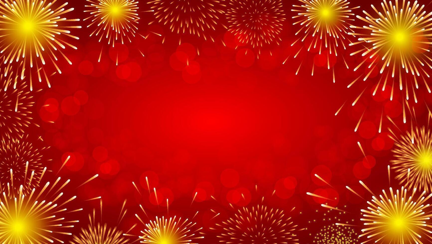 Vibrant Red Fireworks Illuminating the Night Sky in a Celebratory Burst of golden Explosions, Perfect for Chinese New Year vector