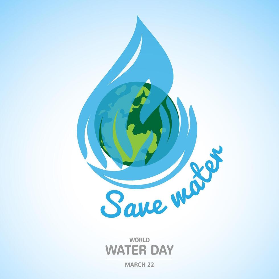 Water drop in Hand design with earth for World Water Day vector