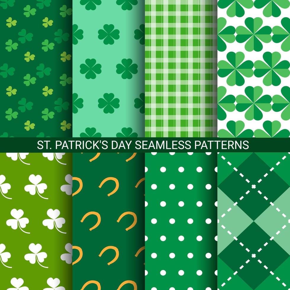 Set of abstract Shamrock seamless patterns for St. Patrick's Day vector