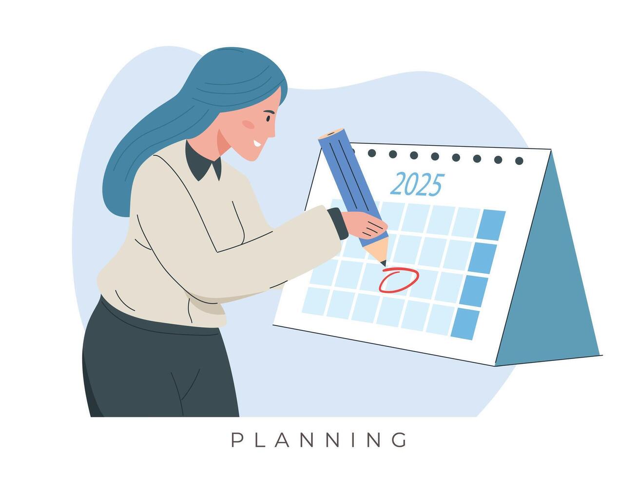 circulo fecha en calendario planificación. trabajo organización. recordatorio, trabajo plan, hora administración vector