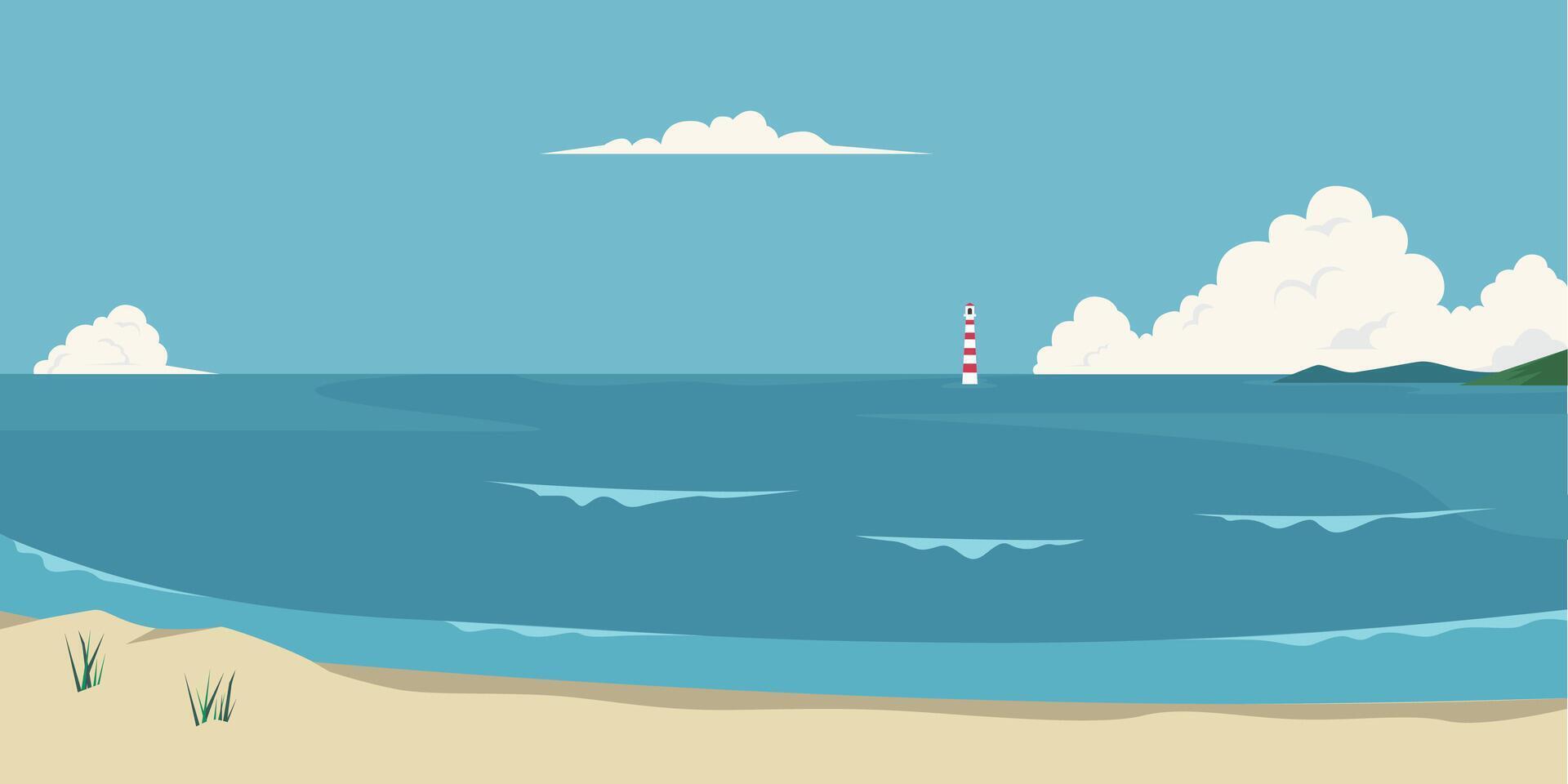 Blue ocean scenic, sand beach, landscape summer sea vector