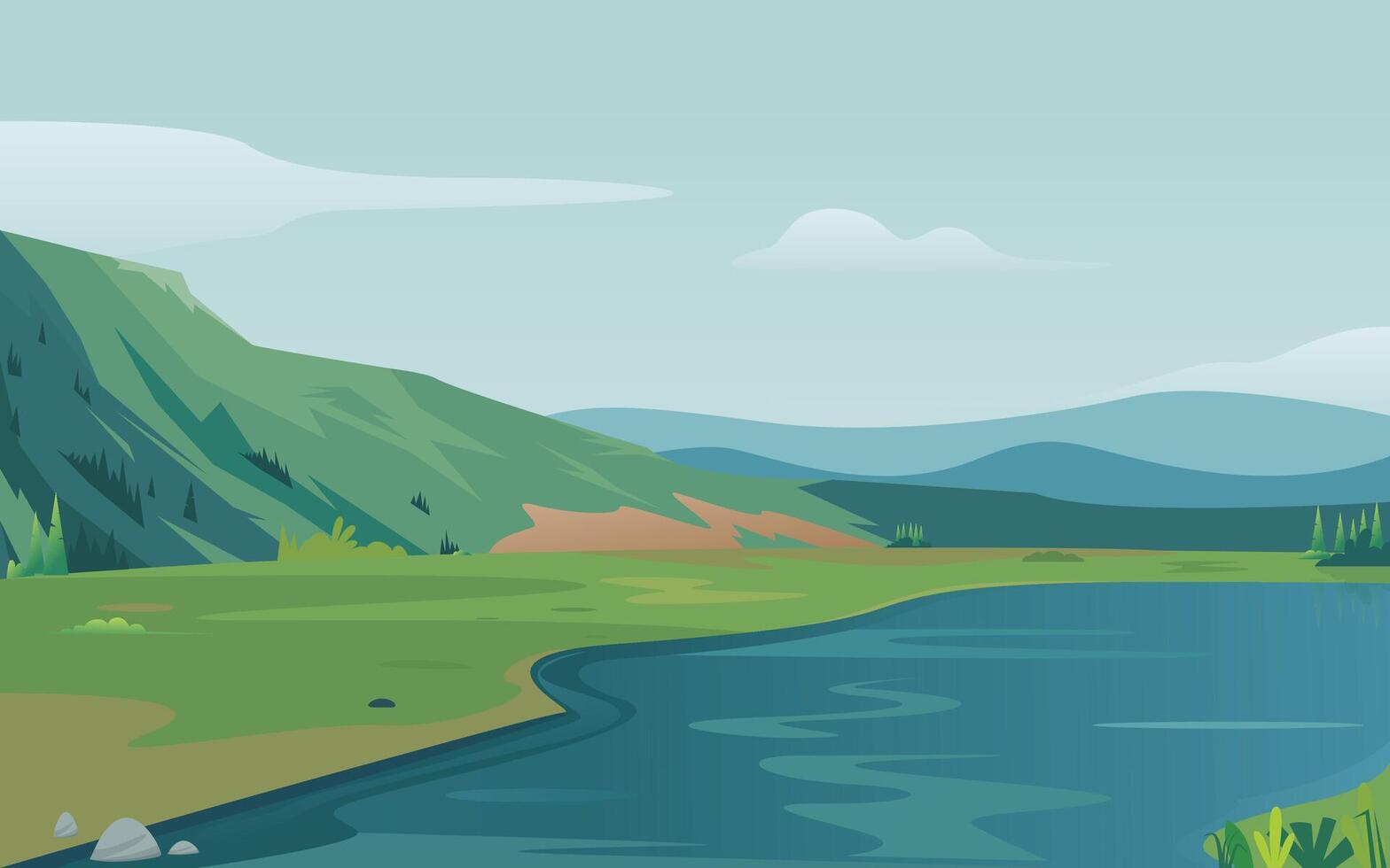 Lake with a mountain range in the background vector landscape