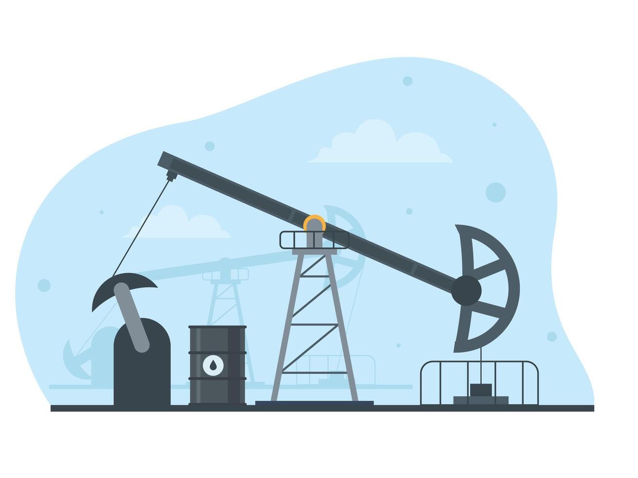 Oil and gas mining with crane construction. Barrel with fuel icon and drilling equipment vector