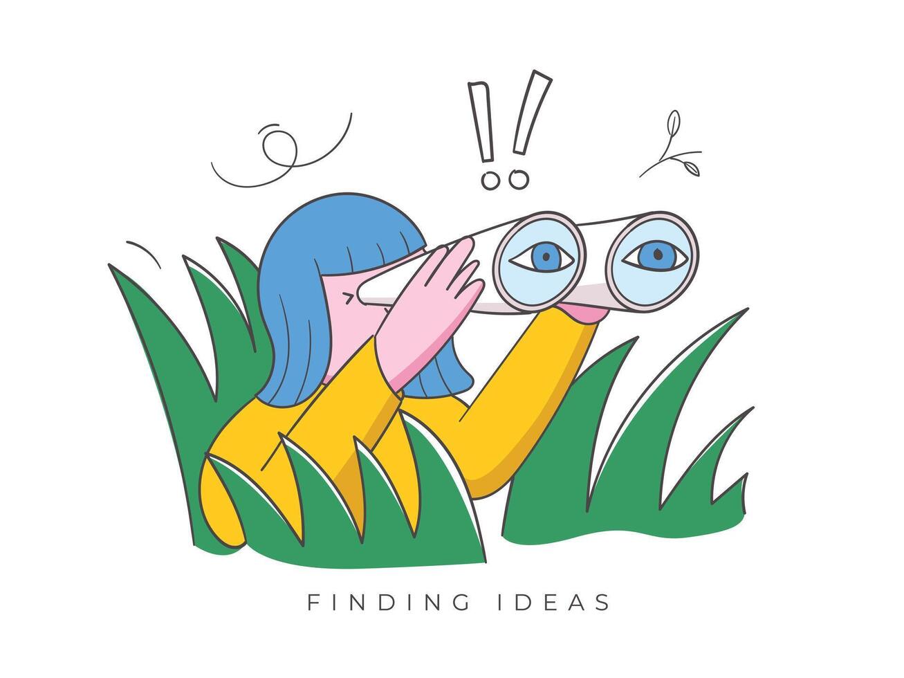 Finding ideas, new work, women looking through binoculars illustration vector