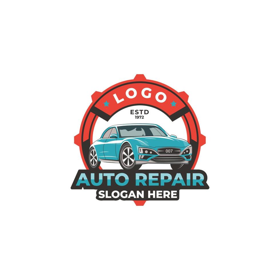 Vintage hand drawn auto repair logo template vector