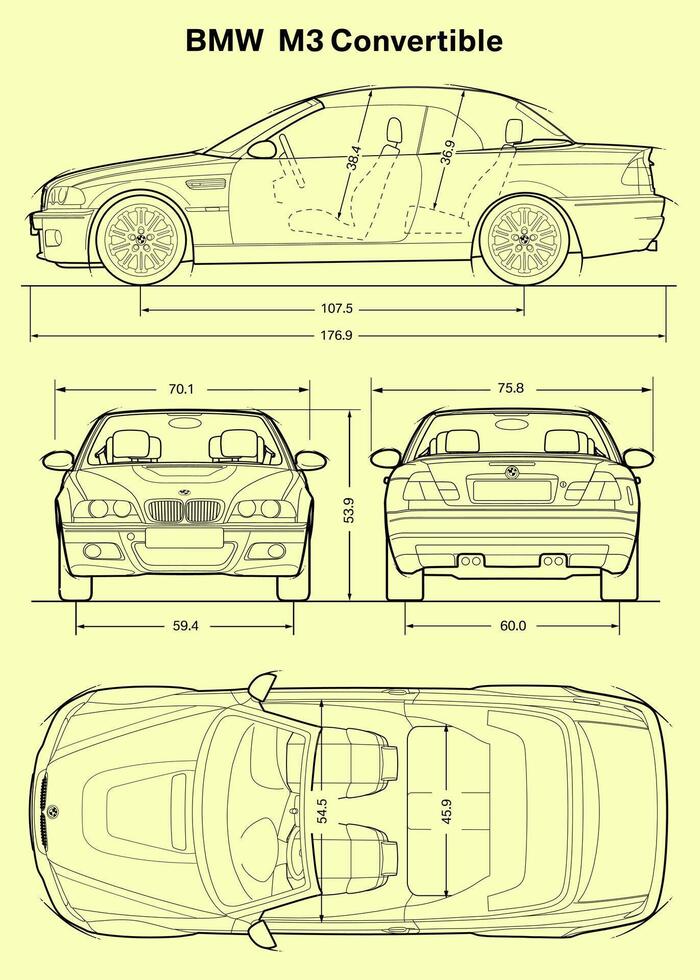 2006 BMW M3 Convertible car blueprint vector