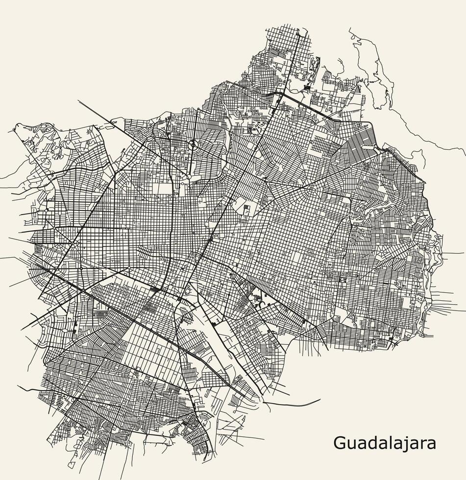 ciudad la carretera mapa de guadala, jarajalisco, mexico vector