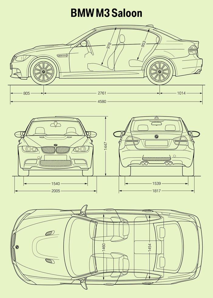 2008 BMW m3 salón coche Plano vector