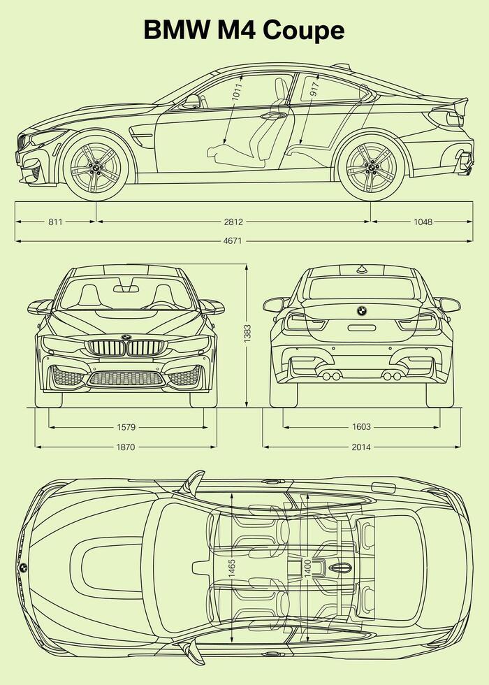 2014 BMW M4 Coupe car blueprint vector