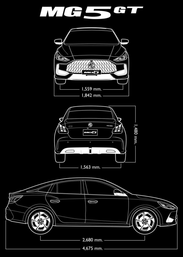 MG 5 GT 2022 car blueprint vector