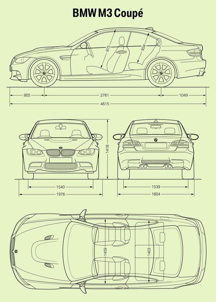 2008 BMW M3 Coupe car blueprint vector