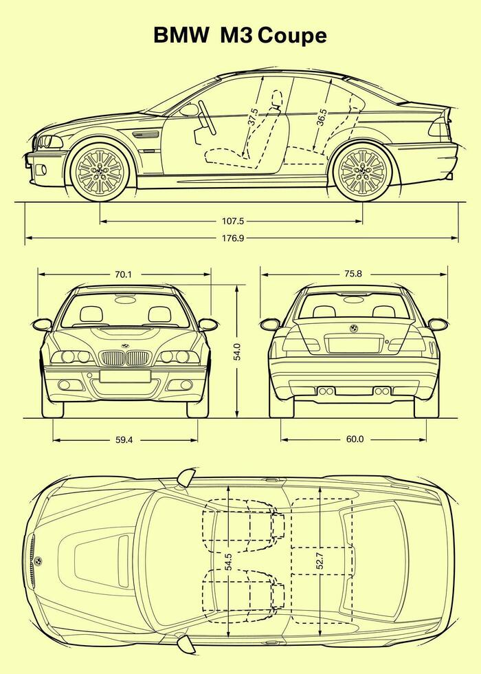 2006 BMW M3 Coupe car blueprint vector