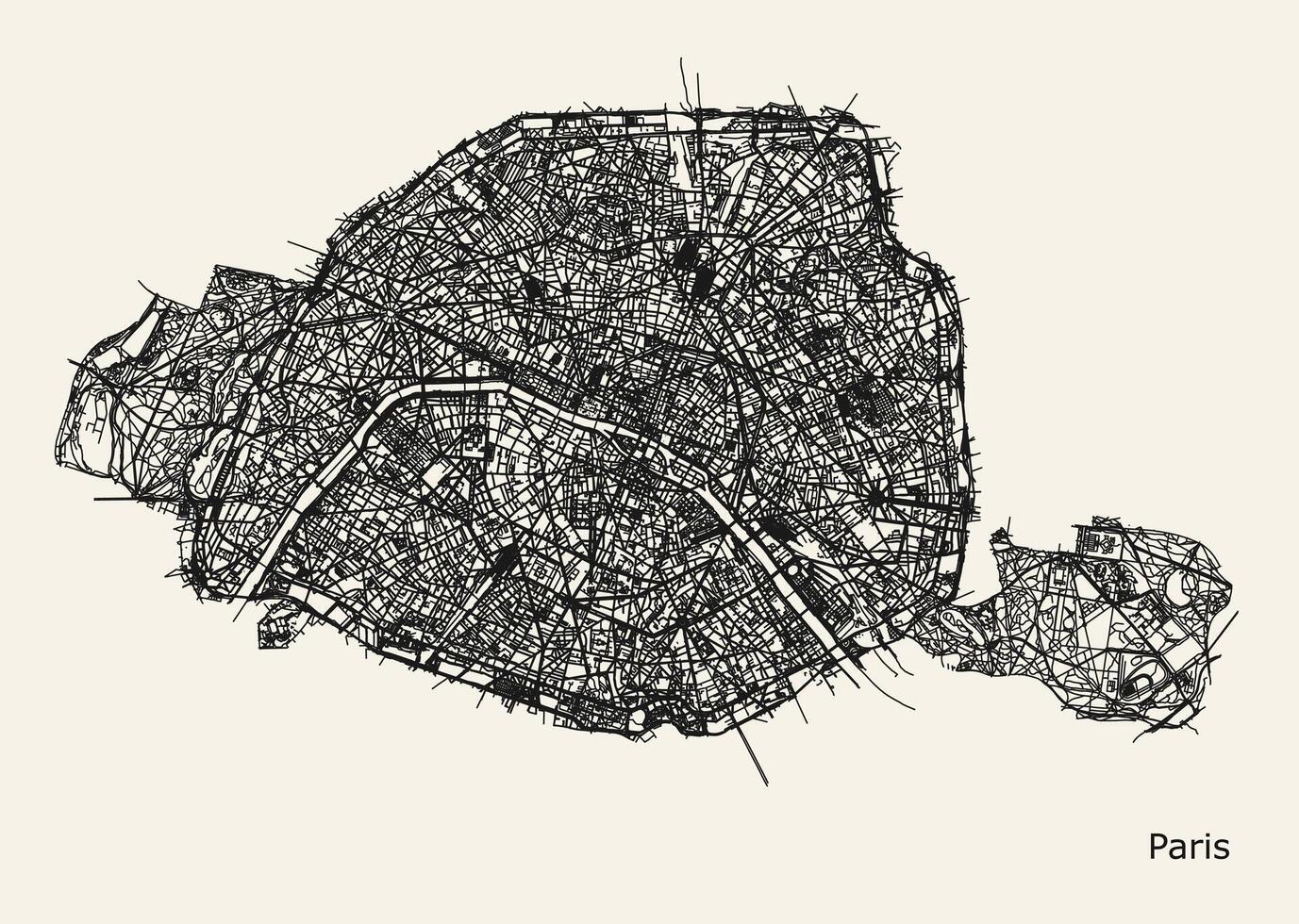 City road map of Paris, France. vector