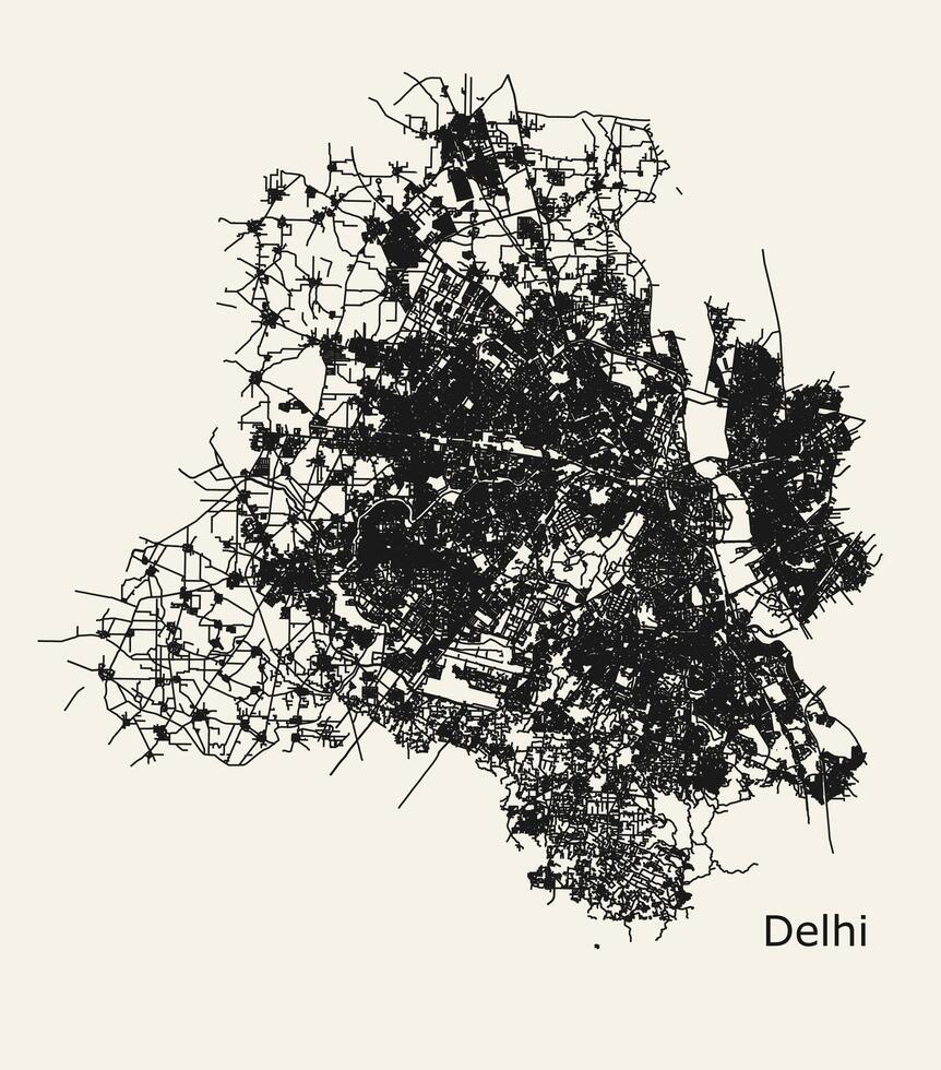 ciudad la carretera mapa de Delhi, India vector