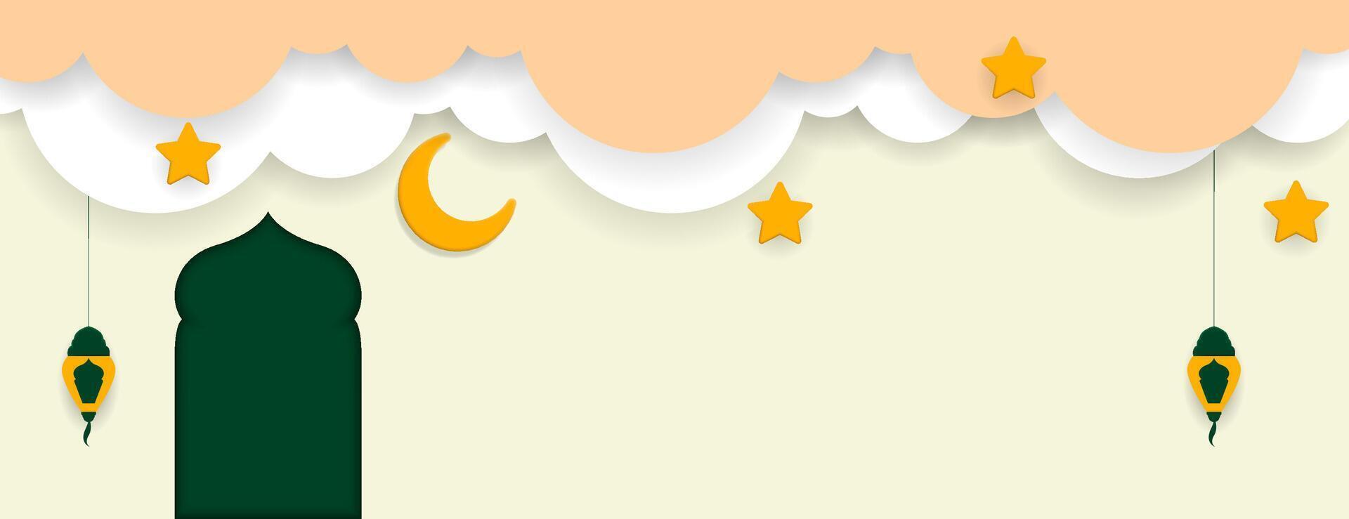 islamic background with crescent, stars, lantern and cloud. vector illustration