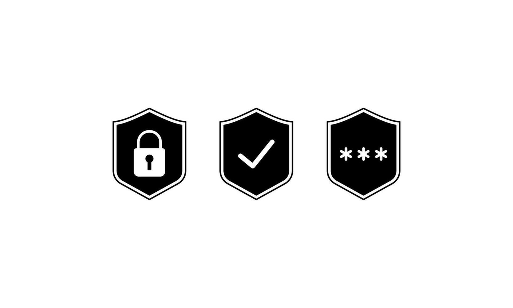Set of security shield icons, security shields logotypes with check mark and padlock. Security shield symbols. Vector illustration.