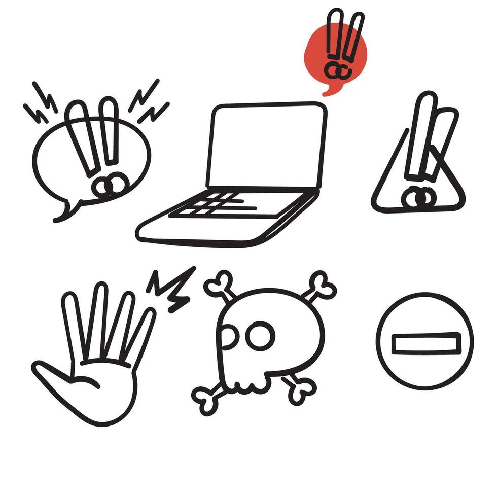 hand drawn doodle warning sign icon collection related vector