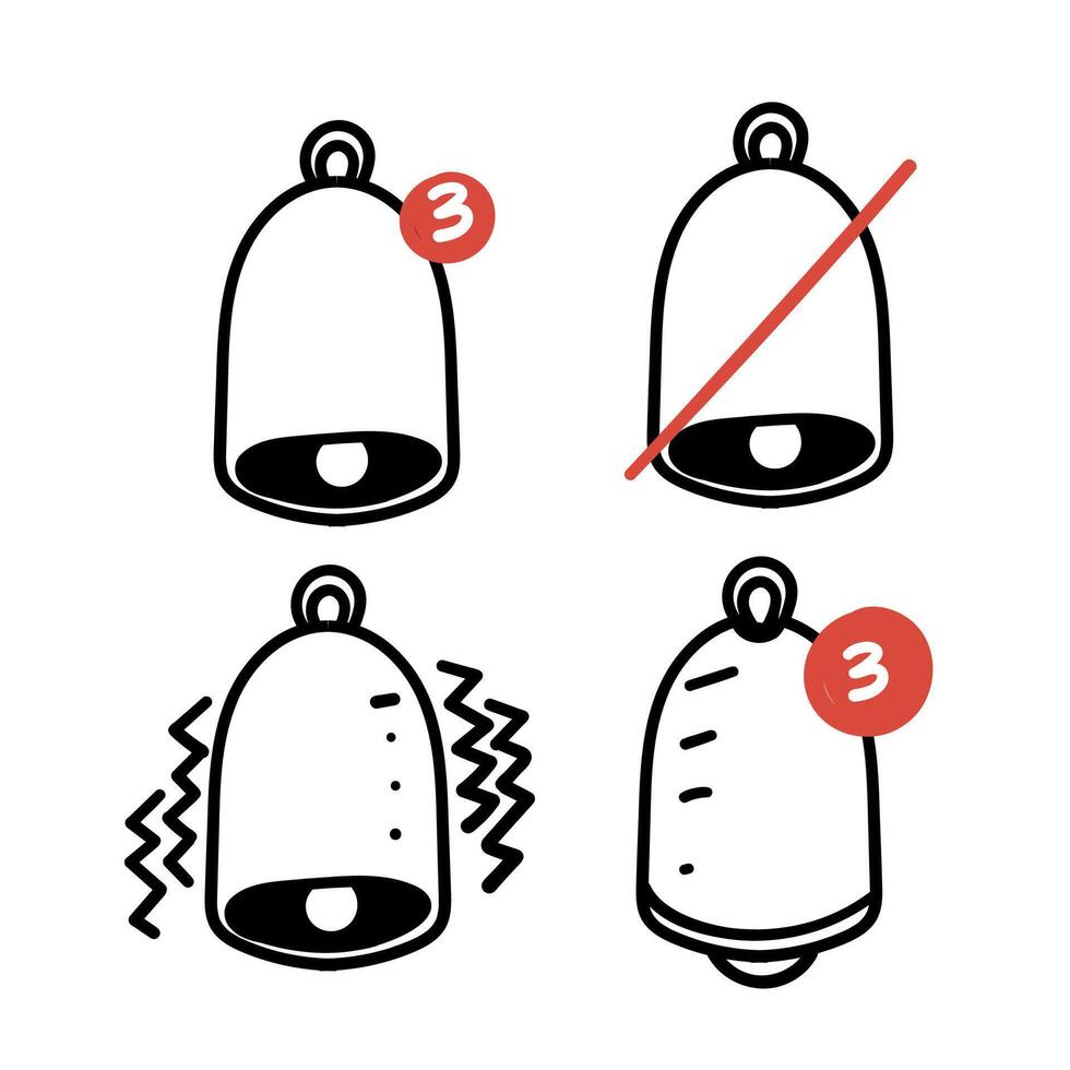 vector de ilustración de icono de campana de notificación de doodle dibujado a mano