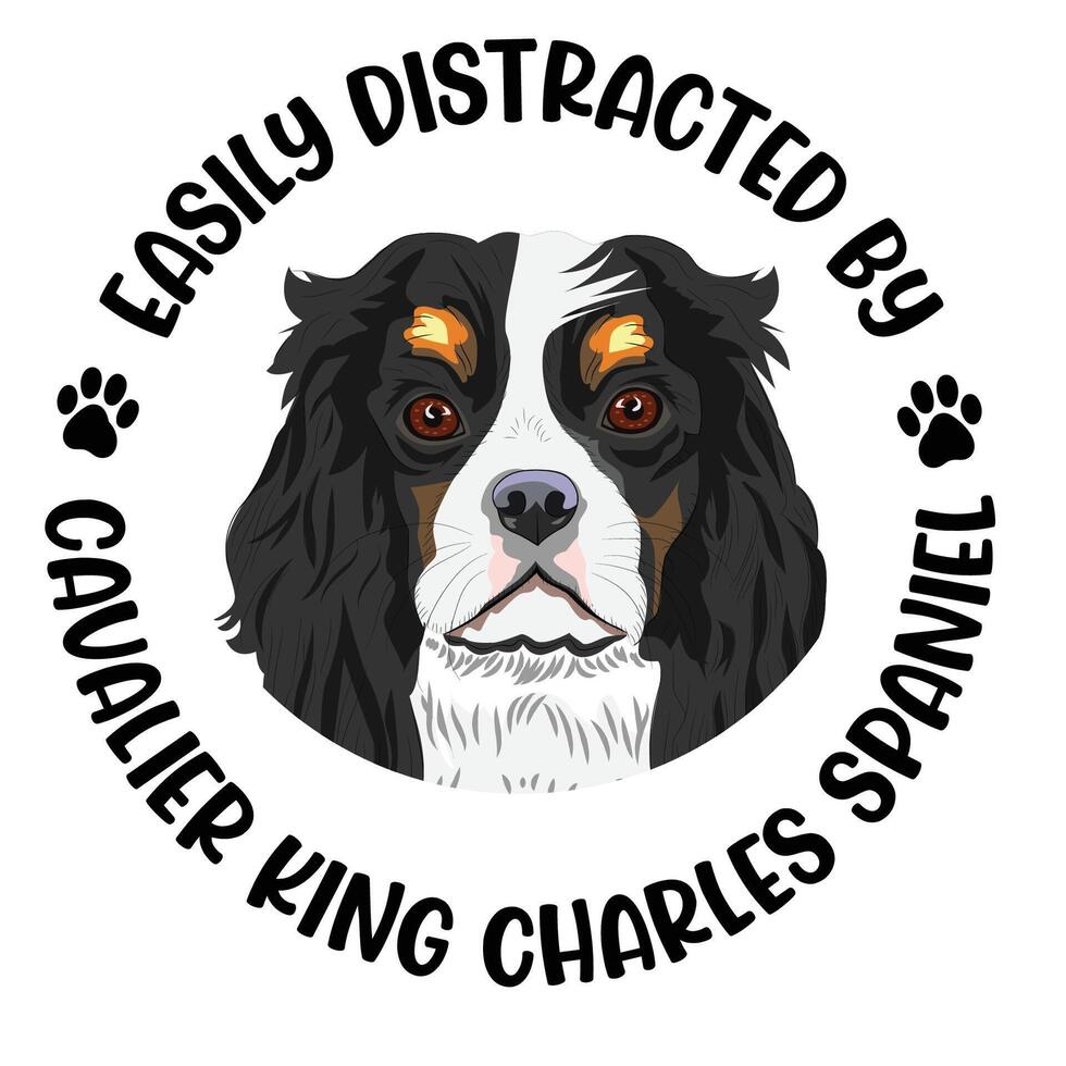 fácilmente distraído por caballero Rey Charles spaniel perro tipografía camiseta diseño Pro vector