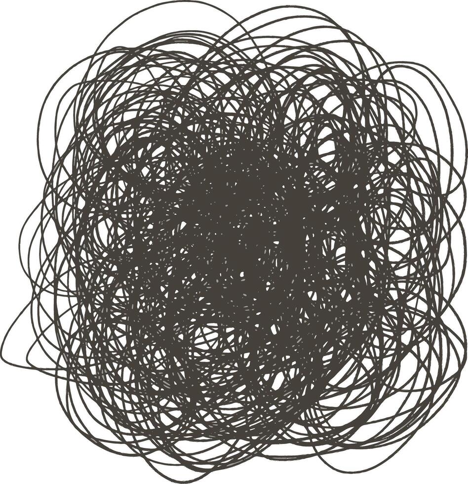 black tangled circle, hand-drawn scribbles vector