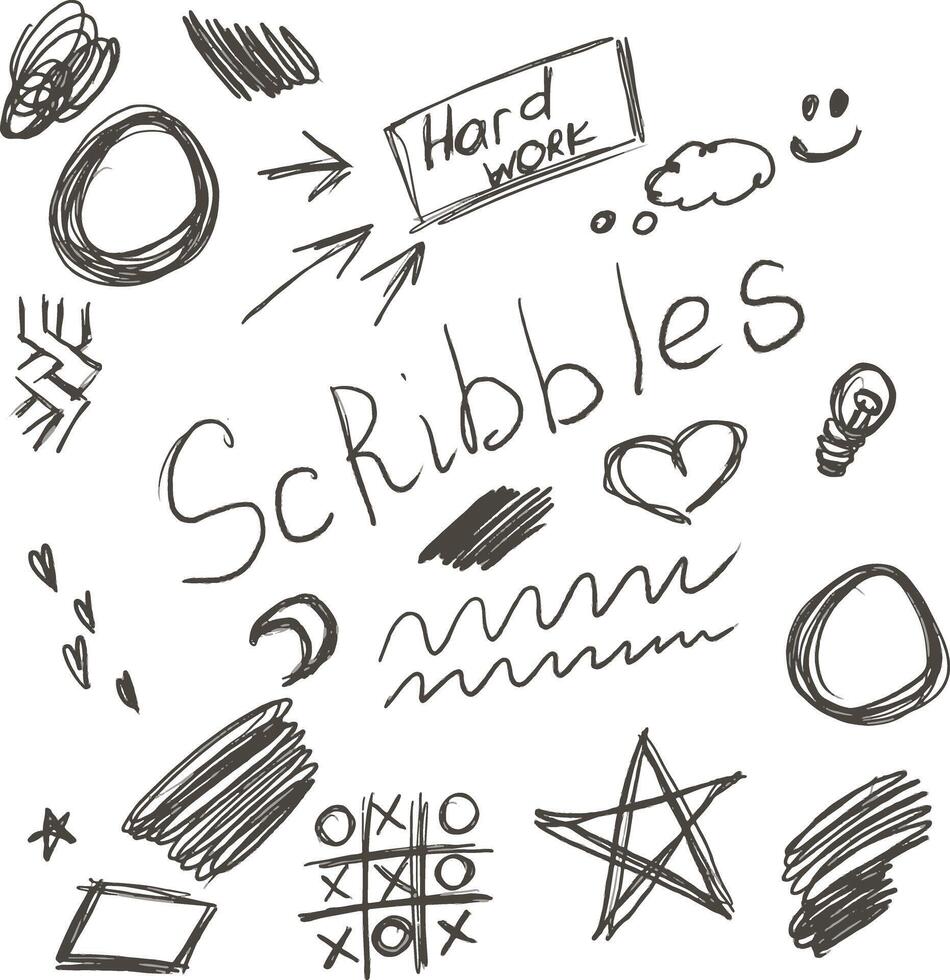 pencil curly lines and squiggles, wide strokes. Scribble strokes vector set
