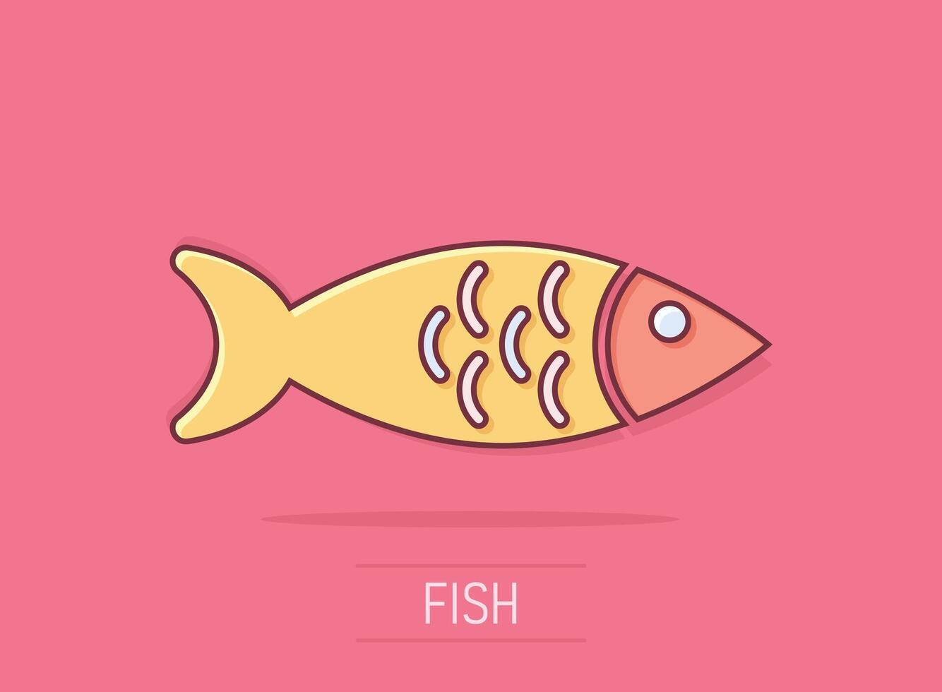 icono de pescado en estilo cómico. ilustración vectorial de dibujos animados de mariscos sobre fondo blanco aislado. concepto de negocio de efecto de salpicadura de animales marinos. vector